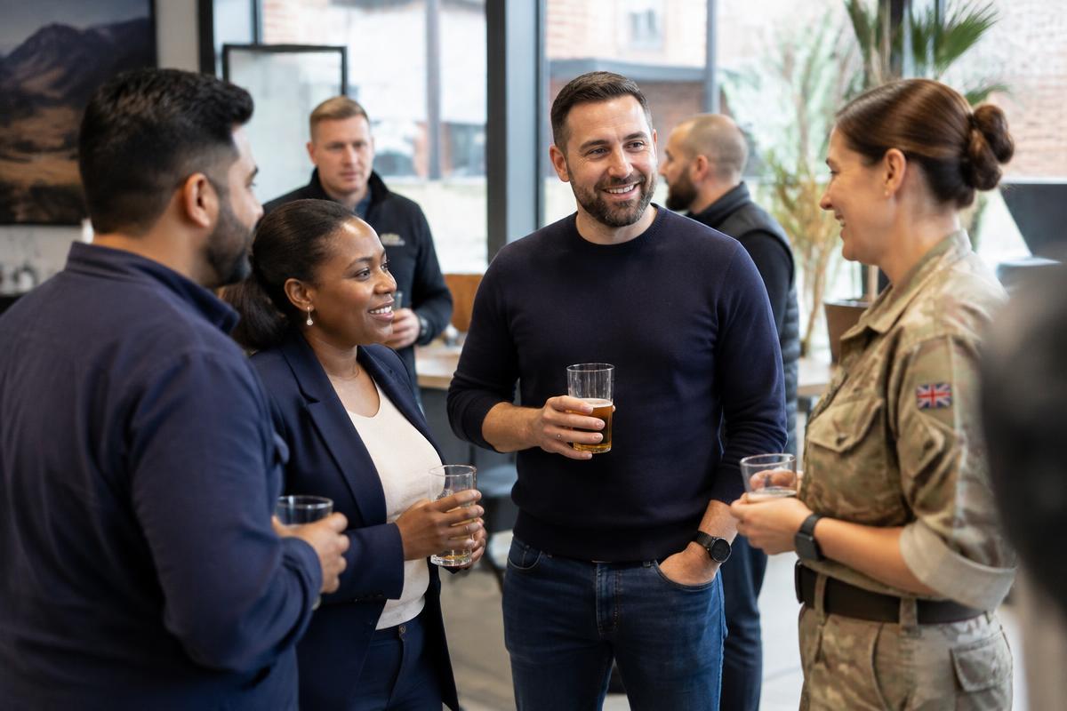 Members talking and laughing together at a Militare community event